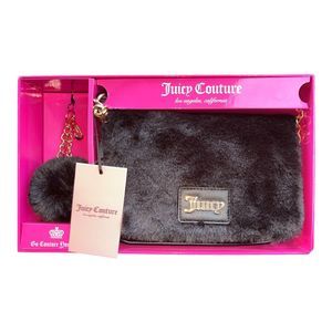 Juicy Couture Faux Fur Licorice Free Love Flap Crossbody & Black Fluffy Keychain